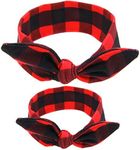 ZOONAI Parent Baby Girl Turban Headband Newborn Head Wrap Knotted Rabbit Headwear (Red Plaid)