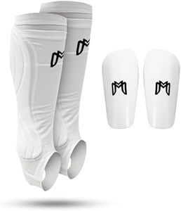 MediCaptain Soccer Shin Guard Sleeves with Padded Protection, Leg Guard for Adult and Teen Soccer Players, Compression Leg Sleeve for Soccer, Comes with Shin Guard, Shin Defender (White, Adult Small)
