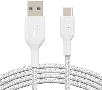 Belkin CAB002bt3MWH Belkin USB-C Cable (Braided USB to USB-C Cable Tested to Withstand 10000+ Bends) for S20, Note10, Pixel 4, Nintendo Switch, More (White, 3M),White