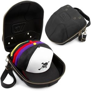 CASEMATIX Hat Travel Case for up to 4 Baseball Caps with Crush-Resistant Shell, Shoulder Strap and Handle - Portable Hat Case Carrier for Travel and Hats Storage