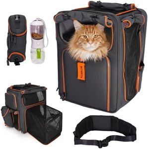 Set4Pets Expandable Cat Carrier Backpack for Cats & Small Dogs, Gray/Orange