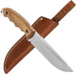 BPS Knives HK6 - Handmade Stainless Steel Knife - Fixed Blade Full Tang Bushcraft Knife - Hunting Knife With Leather Sheath - Utility Outdoor Knives - Scandinavian Camping Knife