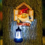 Goodeco Fairy Garden Gnomes Accessories - Gnome with Solar Lantern Tree Hugger,Tree Face Garden Decorations,Outdoor Statue Gardening Gifts,Gift idea 5.5 * 10.6in