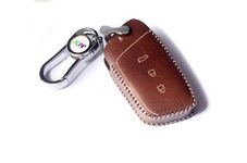 JVCV® Soft Handmade Leather Car Key Cover Compatible with New MG Hector and Hector Plus Smart Key with Keychain (Brown)