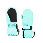 Highcamp Winter Snow Ski Mitten Gloves Waterproof with Zipper on Long Cuff for Kids Toddlers Boy Girl-Aqua,S (3-5 Y)