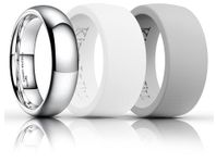 King Will Silicone Rings for Men 6mm Domed Tungsten Wedding Engagement Band Set - Rubber Wedding Bands, Workout Rings for Men with Arc Shaped Design - Available in White Gray 12