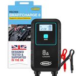 RING SMARTCHARGE 8A Car Charger & Maintainer With Crocodile Clips & Built-In Hanging Hook - Compatible With Lithium Ion, Lead Acid, Gel, Calcium, EFB & AGM Batteries