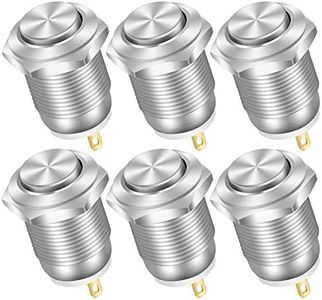 DaierTek 6pcs 12mm Momentary Push Button Switch 12V Waterproof Power Pushbutton Small Round Chrome Stainless Metal 2pin N/O