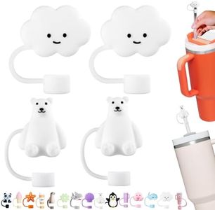 LONPARRY 4-Pack Straw Caps for Stanley Cup,Silicone Straw Cover fits Stanley 0.4 Inch Straws, Reusable Straw Toppers for Stanley Cup Accessories, Food Grade Drinking Straw Cap,2Polar Bear+2Cloud