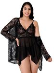 Women's Babydoll Dress | Net and lace Babydoll Dress | Pack of 3 Babydoll, Robe & Penty | Babydoll Dress Short | Babydoll Nightwear Robe | Robe With Penty | Babydoll Dress Women , Black (XXL, 1)