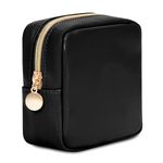 Wandering Nature Small Makeup Bag for Purse Mini Make up Pouch Cute Cosmetic Pouch for Women with Slip-in Pockets Matte Leather, Black