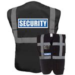 Expert Workwear Hi Vis Security Vest Black Reflective Waistcoat with Zip Phone & ID Pocket (L, Black)