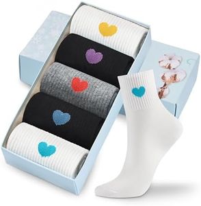 Corlap Women's Cute Cotton Crew Athletic Running Socks - Ankle High, Novelty Fun Heart Design 5-Pairs (Gift Box)