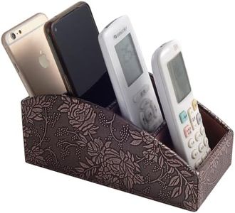 XNONE Soporte para mando a distancia de TV con 4 compartimentos, de piel sintética, para mando a distancia, mesita de noche, decoración, caja para gafas, pinceles, bolígrafos, teléfonos móviles,
