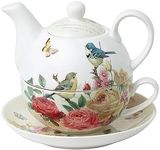 Grace Teaware Porcelain 4-Piece Tea For One (Nostalgia Rose Bird Floral)