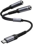 JSAUX USB C to Dual 3.5mm Female Headphone Splitter, Type C to Dual 3.5mm Female Aux Y Jack Headphone Adapter Compatible with iPhone 16 Pro Max/15 Pro Max, Galaxy S24/23 Ultra, Pixel, iPad Pro-Grey
