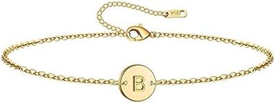 Ovian Initial Charm Bracelet for Women 18K Gold Plated Stainless Steel Coin Disc Engraved Letter B Bracelet Personalized Monogram Name Bracelet for Girls