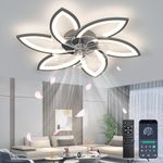 Depuley Flower Shape Ceiling Fans with Lights, Ceiling Fan Lights with Remote Control Acrylic, Dimmable Led Ceiling Light with Fan for Bedroom,Kitchen, Dining Room, Reversible Timing, 6-Speed, Black