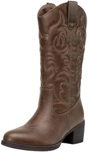 Vepose Women's 9801 Embroidered Embossed Cowboy Boots Western Cowgirl Boots,Whisky,Size 7.5M US-Pull On Tabs(CJY9801 Whisky 07.5)