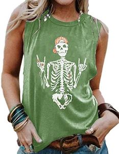BRUBOBO Womens Funny Skull Graphic Tank Tops Summer High Neck Sleeveless Workout Tee Shirts (XX-Large, Green)