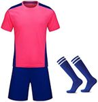 M2C Boys Girls Soccer Uniform Athletic Jersey Shorts Socks Set Pink 9-10