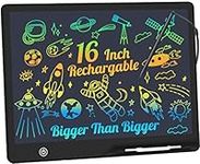 LCD Writing Tablet,16 Inch Colorful Screen Rechargeable Doodle Board Toddler Educational Toys for 3 4 5 6 Years Old Boys Girls Reusable Portable Drawing Tablet Christmas Toys Gifts for Kids (Black)