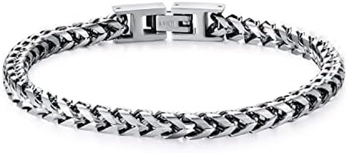 LUCKY2+7 Mens Bracelet - Stainless Steel Fold Over Clasp Franco Chain Bracelets for Men Jewelry Gifts for Dad Grandpa Boyfriend Husband Son Brother