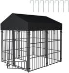 Large Outdoor Dog Kennel Crate: Heavy Duty Pet House Cages, Wire Outside Walk in Chicken Run Cage Coop with UV-Resistant Waterproof Canopy Roof Cover and Stakes (127x120x134cm)