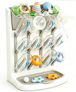 GoMaihe Baby Bottle Drying Rack: Space Saving Vertical Bottle Dryer Holder - The Large Top Compartment Storage Stand Organize Brushes Pacifiers on Countertop - BPA-Free - Gray