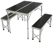 Andes Black Aluminium Folding Portable Camping/Picnic Outdoor Table & Stool Chair Set