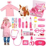 Fajiabao Doctor Kit Kids Toys for 2 3 4 5 Year Old Girl Dentist Kit with Dog Pretend Play Medical Kit Dress Up Clothes Costume Educational Toys Doctors Play Set Halloween Christmas Birthday Gifts