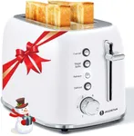 Aigostar Toaster 2 Slice Retro Toaster Stainless Steel, 1.6 inch Extra Wide Slots Bread Toaster with Bagel, Cancel, Defrost Function, 6 Shade Settings & Removable Crumb Tray, Pearl White
