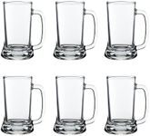 DISCOUNT PROMOS Brussels Glass Beer Tankards 16.25 oz. Set of 6, Bulk Pack - Barware, Great for Beer Festivals, Birthday Parties and Other Major Events - Clear