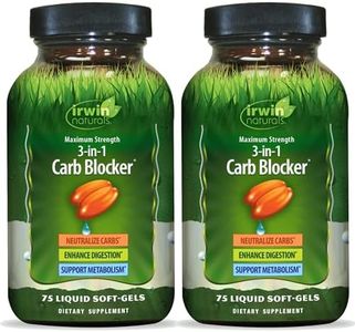 Irwin Naturals Maximum Strength 3-in-1 Carb Blocker - Neutralize Carbohydrates, Aids Digestion and Metabolism Booster - White Kidney Bean Extract + Chromium + Enzyme Blend - 75 Soft-Gels - 2 Pack