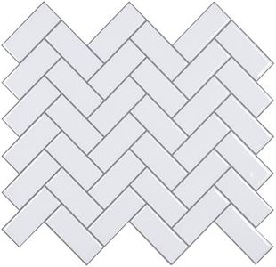 CHIHUT 16 Sheets Peel and Stick Backsplash Tile for Kitchen Self Adhesive Herringbone Subway Wall Tiles 12''x12'' White Waterproof Stick on Back Splashes for Bathroom Laundry Room Bedroom Shower Walls