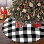 36 Inch Black and White Buffalo Plaid Christmas Tree Skirt, Checkered Tree Skirt Mat with Tassel Decor for Xmas Holiday Rustic Vintage Decoration