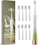 AJELU Upgrade Sonic Electric Toothbrush for Adults, 8 Replacement Brush Heads, Rechargeable Electric Toothbrush with 2-Minutes Timer IPX7 Water-Proof, for Indoor & Outdoor, White & Green Gradient