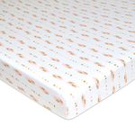 American Baby Company Fitted Pack N Play Playard Sheet 27" x 39", Soft Breathable 100% Cotton Jersey Pack and Play Sheet, Sparkle Gold/Pink Feathers, for Boys and Girls, Fits Most Mini Crib Mattresses