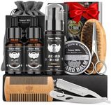 Isner Mile Beard Grooming Kit for Men Care: Trimming Sets with Beard Wash - Oil - Balm - Brush - Comb & Straight Razor, Birthday Christmas Gifts Mens Stocking Stuffers for Him Boyfriend Dad Husband