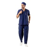 DRx5 Scrubs Suit for Men - Classic V-Neck Healthcare Uniform Set | Premium Blend for Comfort and Durability | Ideal for Doctors, Nurses, and Hospital Staff (Navy Blue, Large)