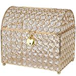 MDLUU Wedding Card Holder Box, Treasure Chest Wedding Money Box with Heart Shaped Lock, Crystal Bead Card Receiving Box for Wedding, Birthday, Graduation (Gold)