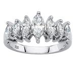 PalmBeach Platinum-Plated Sterling Silver or 18K Gold-Plated Marquise Cut Cubic Zirconia Graduated Anniversary Ring Size 6, Metal, Cubic Zirconia