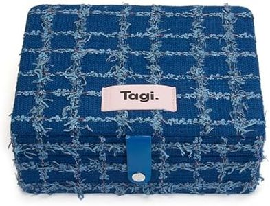 Tagi. Jewelry Pillow Jewelry Storage Box, Large Jacquard Knitted Fabric Jewelry Organizer Case with Mirror, Earring Necklace Ring Holder, Versatile Storage for Travel & Home, Denim Tassel