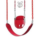 REZNOR High Back Full Swings Seats & Bucket Swing Heavy Duty with 1.5 Meter Chain,Playground Swing Set Accessories Replacement, 4 Oval Shape Stainless Steel Screw Link Snap Hooks for Kids Adults, Red