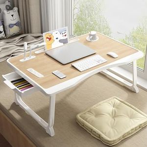 Laptop Desk for Bed, Bed Table with USB Charge Port, Foldable Laptop Table with Storage Drawer and Cup Holder, Laptop Bed Desk Tray for Writing Working Reading (Yellow)