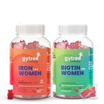 Gytree Iron & Biotin Gummies for Women | SunActive Fe, W.H.O. Approved, Clinically Proven | Boosts Haemoglobin & Body Immunity | Inositol, Folate, Zinc For Hair Growth | 60 Gummies