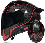 Full Face Helmet Bluetooth Integrated Motorcycle Helmet Modular Flip Up Full Face Helmet Dual Visor DOT ECE Approved Modular Bluetooth Helmet A,XL=61-62CM