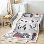 Boys Gamepad Throw Blanket, Gamer Gifts for Kids Bed Blanket,Teens Youth Video Game Controller Mouse Keyboard Headphone Gaming Equipment Sherpa Blanket White Grey,Luxury Microfiber for Chair,50"x60"