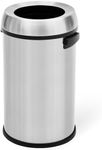 GlowSol 17 Gallon Large Capacity Kitchen Trash Can, Commercial Open Trash Can, Heavy Duty Brushed Stainless Steel Garbage Can, 65 Liter, Suitable for Kitchen Outdoor Office