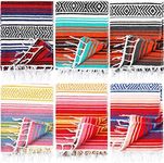 6 Pcs Mexican Blankets Bulk Yoga Blankets Authentic Mexican Throw Blanket Mexican Serape Blanket Large Colorful Striped Falsa Blanket for Outdoor Camping Beach Picnic Home Decor (Bright Colors)